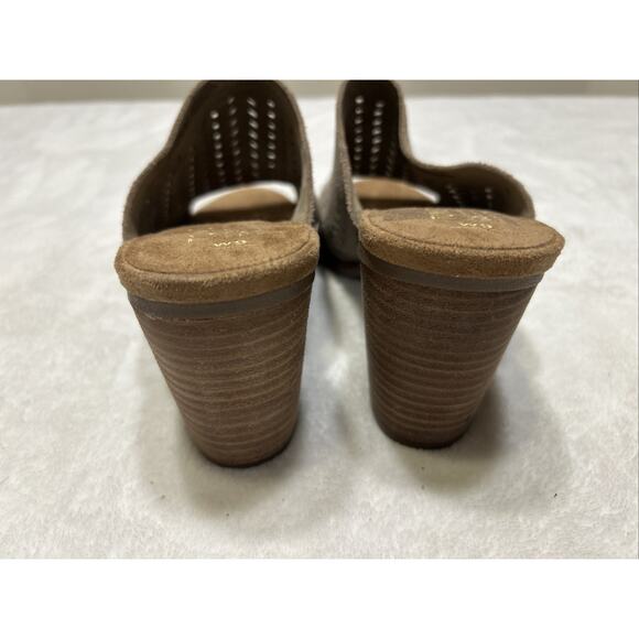 Toms Women’s Size 9 Majorca Suede Tan Beige Leather Heels Open Toe Shoes - Picture 3 of 7